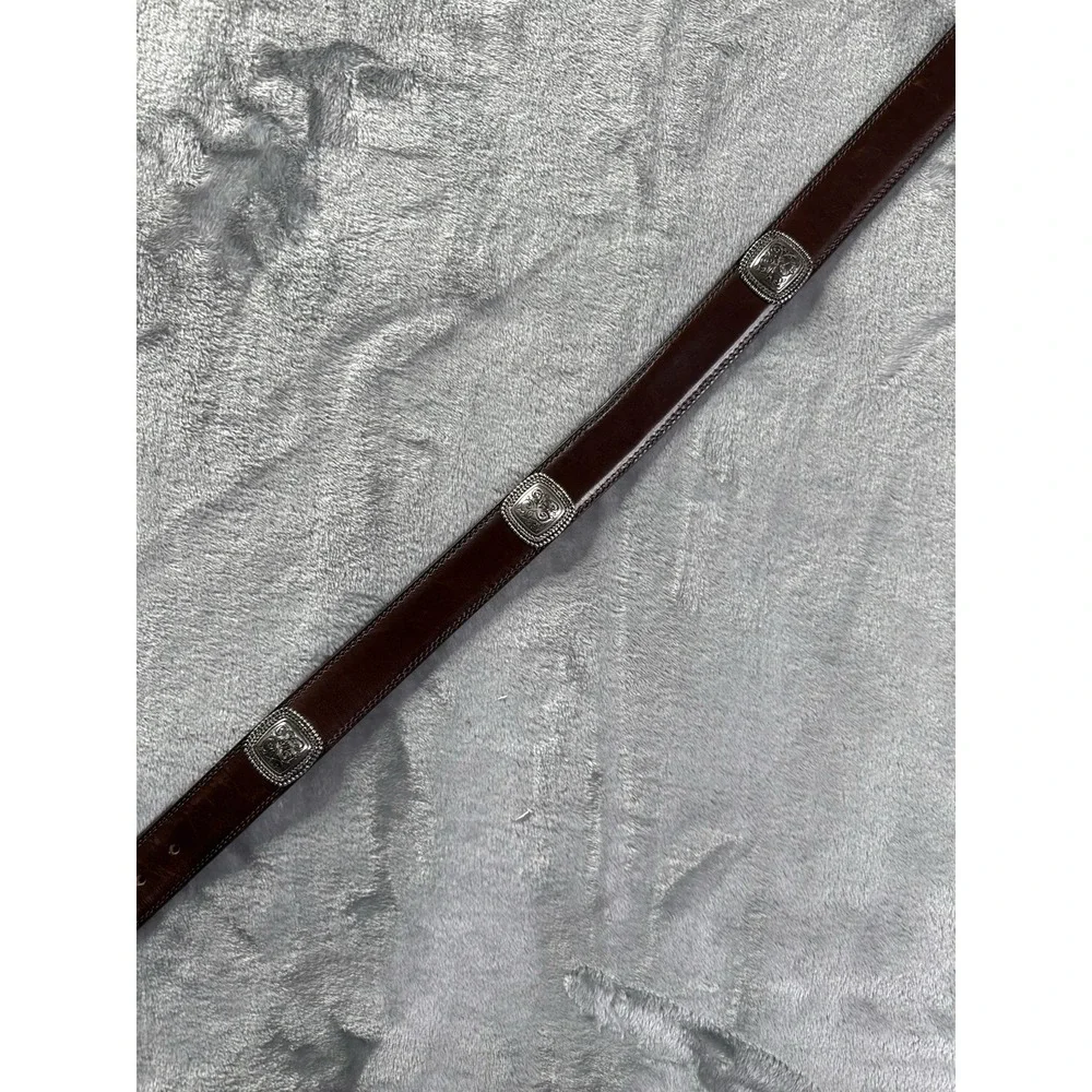 Vintage Leather Brighton Concho Belt Brown With Silver  Ornaments